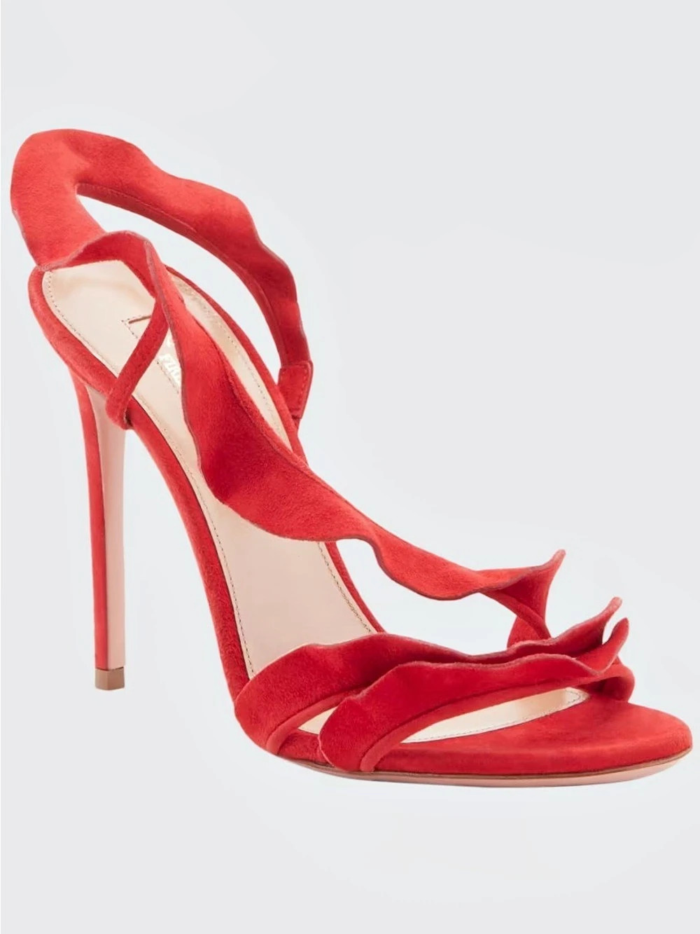 Aquazzura Ruffle Suede Sandals Red Heels US 9.5